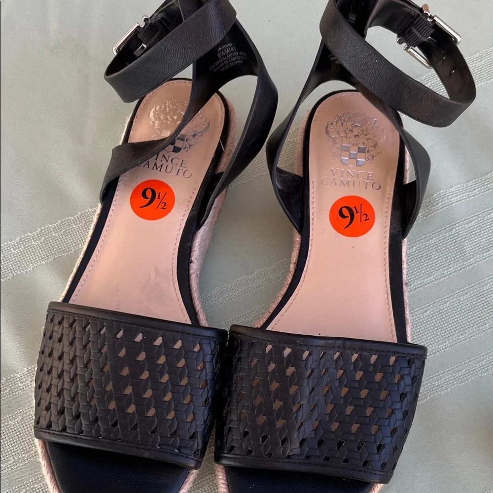 Vince Camuto Black Woven Espadrille Platform Sandals size 9.5